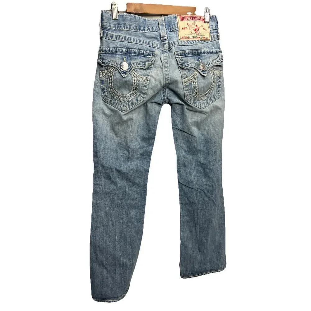 True Religion Billy Big T Flap Distressed Denim Embroidered Jeans ACTUAL 30x33